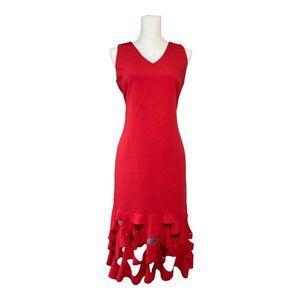 Women’s Red Cutout Ruffle Midi Fit Flare Dress Medium, Size 6US Imported NWT